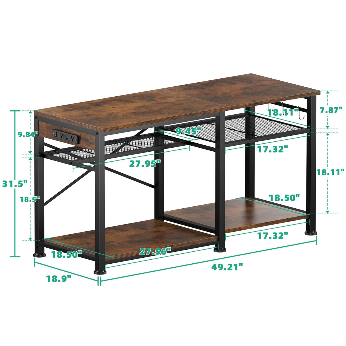 Kalrin 55-75 Gallon Aquarium Stand, 5-Tier Metal Frame Fish Tank Stand 40 Gallon Tank Stand 49.2" L*18.9" W Tabletop 780lbs Capacity (Vintage Brown, 55-75 Gallon) Kalrin