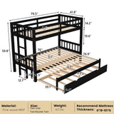 Twin Over Twin/King Bunk Beds with Trundle, Twin Over Pull-Out bunk Bed Accommodate 4 People for Kids, Adult, Extendable Bunk Beds with Ladder and Safety Rail,Espresso Bellemave