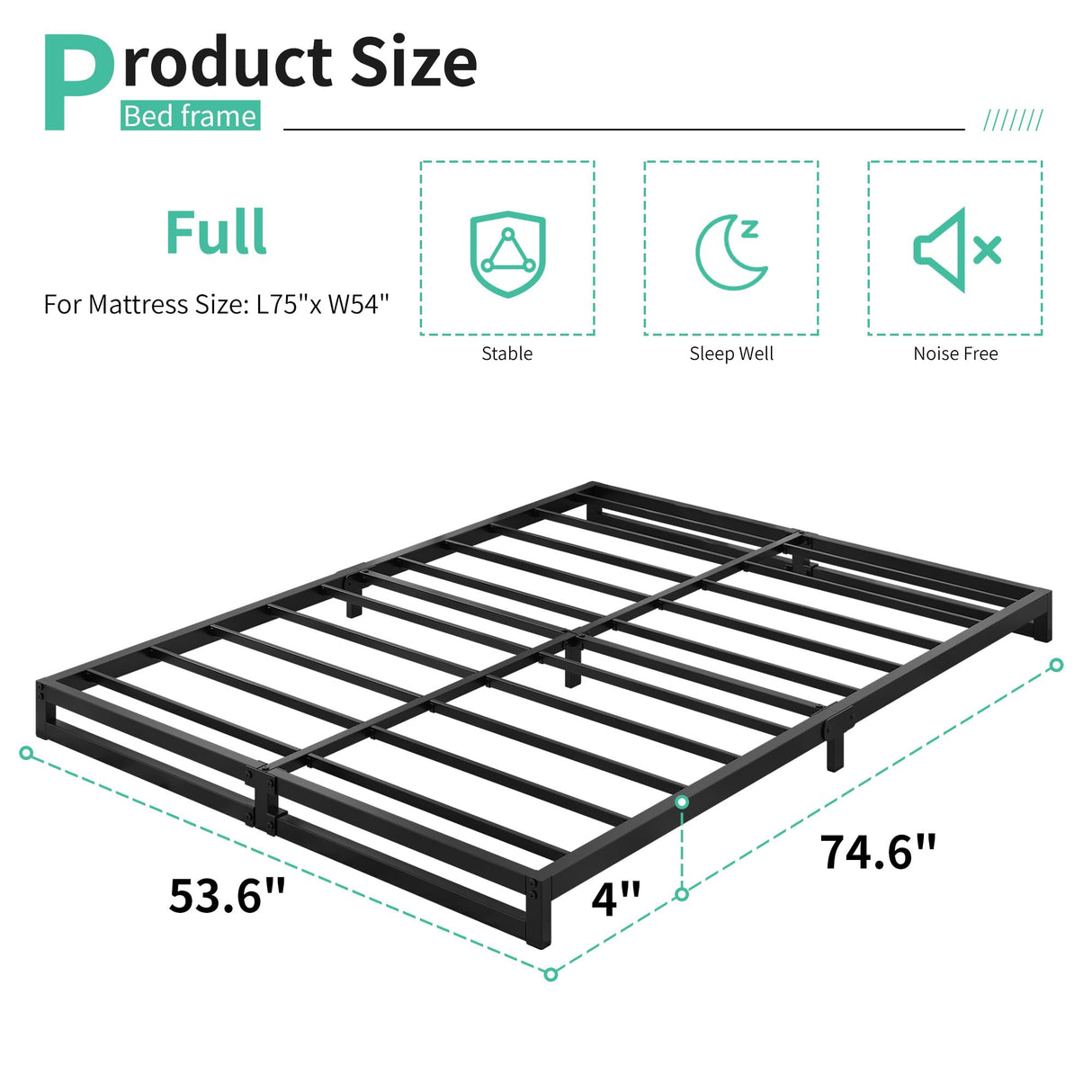 Lutown-Teen 4 Inch Full Size Bed Frame No Box Spring Needed, Heavy Duty Metal Platform Beds with Sturdy Steal Slats for Mattress Foundation, Easy Assembly, Noise Free, Black Lutown-Teen