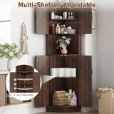 Hlivelood 68" Tall Farmhouse Corner Cabinet, Dining Room Storage Cabinet with 4 Barn Doors and 5 Level Storage with Adjustable Shelves, for Kitchen, Living Room, Laundry Room, Brown Hlivelood