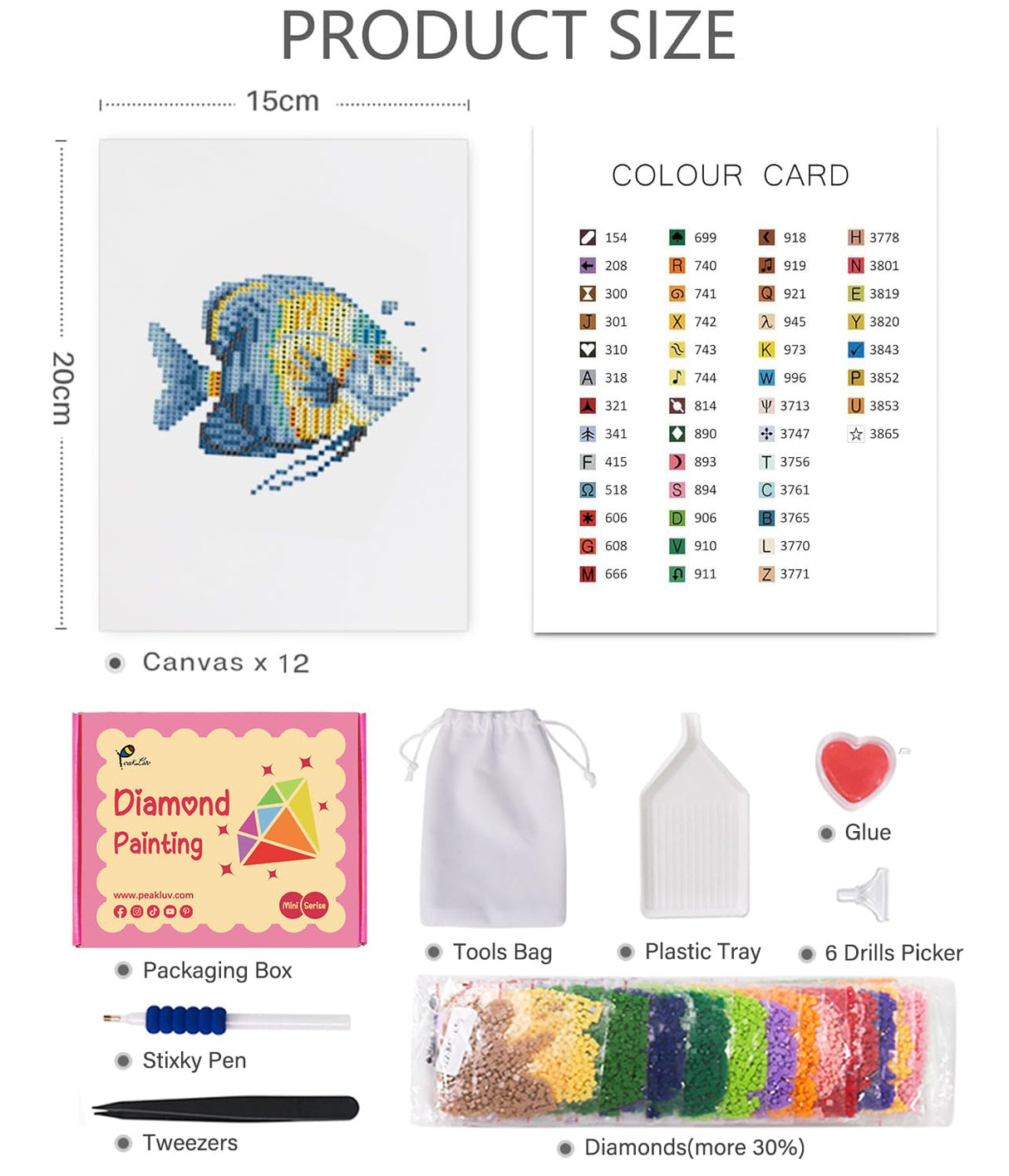 PeakLuv 12 Pcs Small Diamond Art Kits Sea Animals, Fishes Diamond Painting Kits, Mini Diamond Art Kits for Adults, DIY Square Drill Mini Gem Painting 1-Hour Painting for Home Desktop Decor, 6X7in PeakLuv