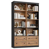FINETONES 71" Tall Bookshelf with 4 Drawers, 6-Tier Double Wide Bookshelves and Bookcases with Storage, Tall Bookshelf Large Standing Book Cabinet for Home Office, Brown/Black FINETONES