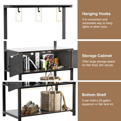 Fienveorn 40-50 Gallon Aquarium Stand with LED Light Power Outlets,Heavy Duty Metal Fish Tank Stand with Cabinet for Fish Accessories Storage,Turtle Reptile Terrariums Stand( Black ) - WoodArtSupply