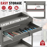 Cemostey 3-Tier Rolling Utility Cart, Heavy Duty Tool Cart on Wheels, Metal Service Cart with Locked Drawers for Garage, Warehouse and Repair Shop (Grey) Cemostey