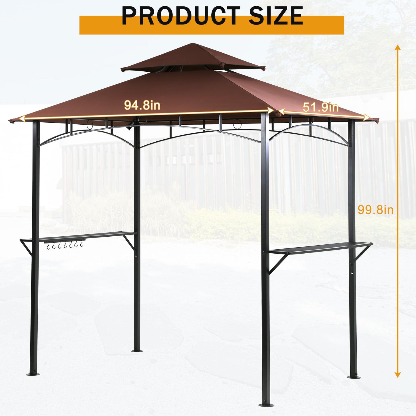 8' x 5' Grill Gazebo BBQ Canopy Double Tiered Outdoor Grill Tent w/Air Vent and Shelves, Steel Frame Patio Barbecue Gazebo Canopy Tent Hardtop Sun Shade Shelter for Backyard, Lawn, Garden, Picnic