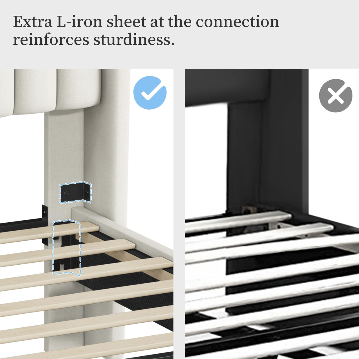 Yaheetech Queen Bed Frame Upholstered Platform Bed with Fabric Headboard, Wing Edge Design/Non-Slip and Noise-Free/Wooden Slats Support/No Box Spring Needed/Easy Assembly, Beige Queen Bed Yaheetech