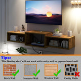 IBUYKE Floating TV Stand Wall Mounted with Power Outlet,Wood Wall Mounted Media Console Shelf,Floating Entertainment Center for Under TV Storage for Living Room Bedroom Office,Rustic Brown WST001H IBUYKE