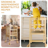 WOOD CITY Kitchen Step Stool Helper - Montessori Foldable Standing Tower for Toddlers with Safety Rail, Height Adjustable Ideal Helper for Learning New Skills, Natural Pure Pine Wood (Natural) WOOD CITY