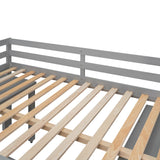 Ball & Cast Low Study Full Size Loft Bed with Cabinet and Rolling Portable Desk,Wood Bedframe w/Full-Length Guard Rail & Shelves,Chest of Drawers,Bedroom Furniture for Dorms,Gray Ball & Cast