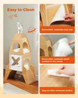 MUTTROS Modern Cat Tree Rocket Ship, Wood Cat Tower for Indoor Cats, 47" Multilevel Wooden Cat Furniture with 2 Condos, Dangling Balls, Sisal Scratcher Pads, Cute Cat Tree Kitten Playground MUTTROS