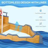 Outsunny Wooden Kids Pirate Sandbox, Outdoor Sandboat with Bench Seats, Storage, Non-Woven Fabric Cloth for Backyard, Lawn Outsunny