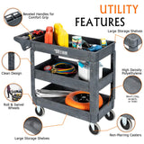 TUFFIOM Plastic Service Utility Cart with Wheels, 550lbs Capacity, Heavy Duty Tub W/Deep Shelves, Multipurpose Rolling 3-Tier Mobile Storage TUFFIOM