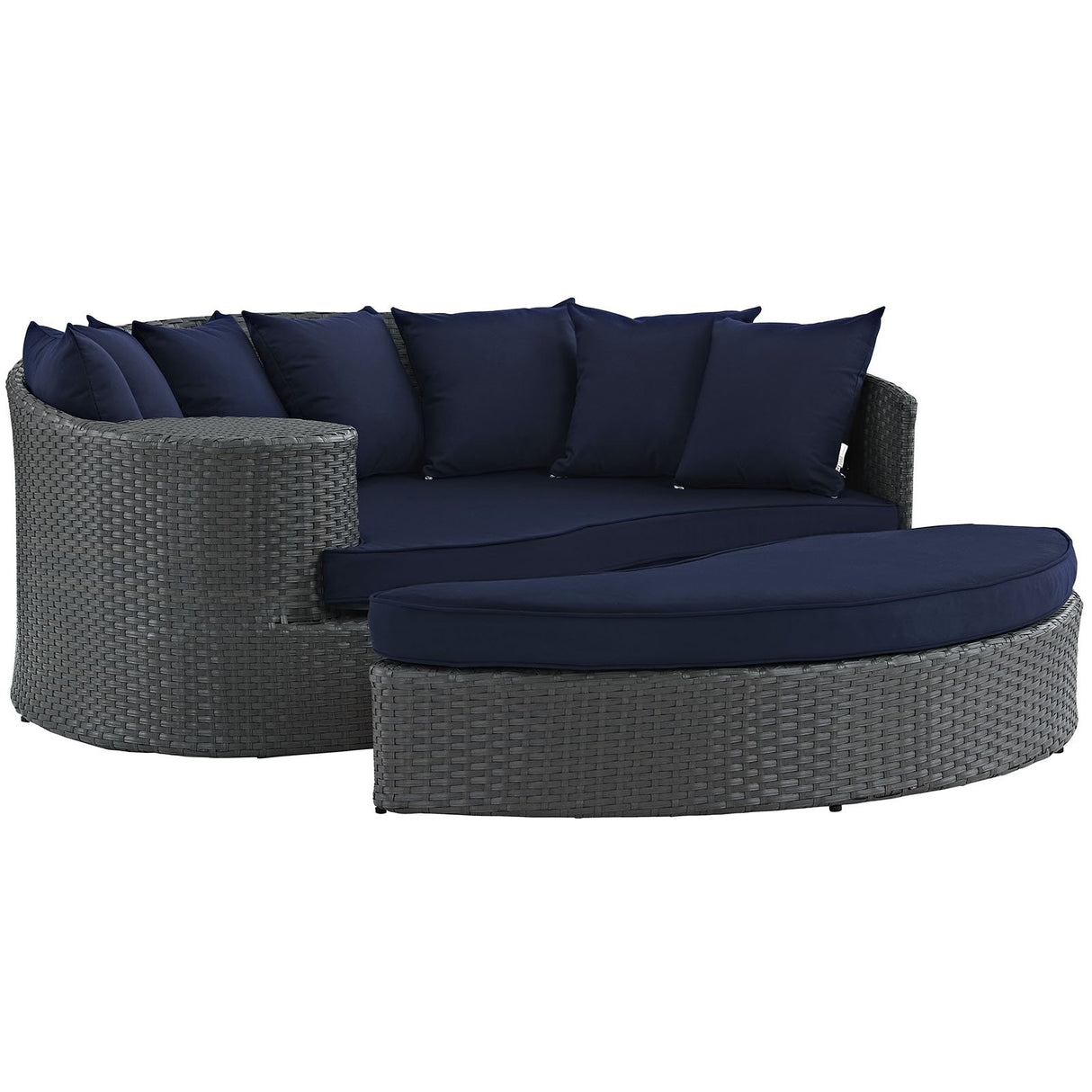 Modway Sojourn Wicker Rattan Outdoor Patio Sunbrella Fabric Daybed in Canvas Navy Modway