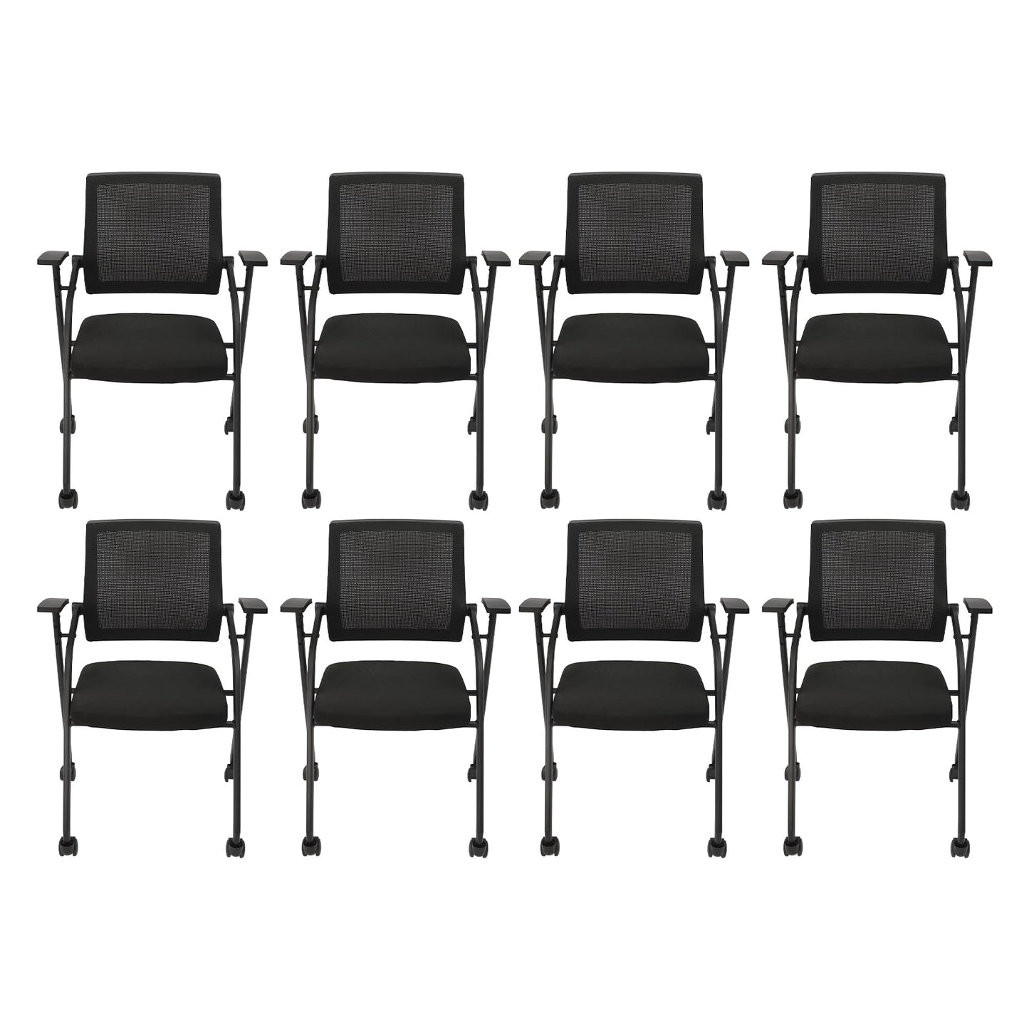 Goudergo 8 Pcs Conference Room Chairs with Wheels and Paddle, Ergonomic Mesh Back and Arms,Folding Chairs for Meeting and Home Office Desk (8 Pcs)