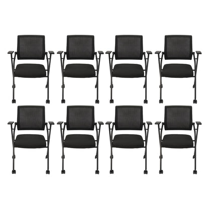 Goudergo 8 Pcs Conference Room Chairs with Wheels and Paddle, Ergonomic Mesh Back and Arms,Folding Chairs for Meeting and Home Office Desk (8 Pcs)