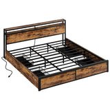 Stunning LIKIMIO King Bed Frame with Storage Drawer & Charging Headboard in Vintage Brown LIKIMIO