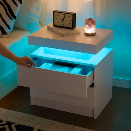 Cubehom White Nightstand LED Bedside Table for Bedroom Modern Night Stand with 2 Wood Drawers End Side Table for Bedroom Generic