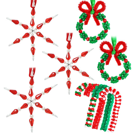 GYGOT Christmas Crafts for Kids Adults,30 Sets Christmas Beaded Ornament Kit to Make-Incl. 6 PC Snowflake/12 PC Wreath/12 PC Candy Cane(Assembly Needed) GYGOT