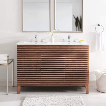 Modway Render 48" Double Sink Bathroom Vanity Cabinet in Walnut White