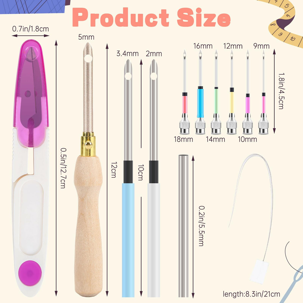 AUGSUN 13Pcs Punch Needle Kit, Punch Needle Tool Adjustable Punch Needle Embroidery Kits Wooden Handle Embroidery Pen for Embroidery Floss Cross Stitching Beginner AUGSUN