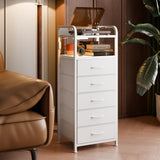 Fixwal Tall Dresser with 5 Drawers for Bedroom, 40 Inch LED Tall Nightstand with Charging Station, Night Stand White Dresser with PU Finish, Bedside Table for Dorm Fixwal