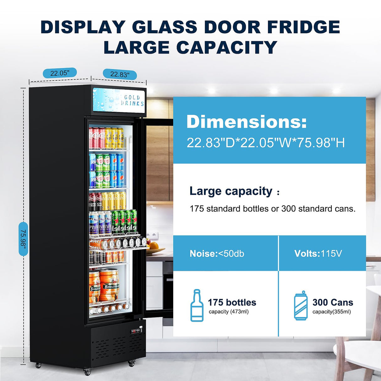ECEVT 12 Cu.ft. Commercial Refrigerators Glass Door Beverage Refrigerators Commercial Fridge Upright Display Cooler with Soft LED Light and Adjustable Shelves for Restaurant Grocery Stores Home ECEVT