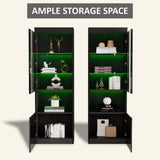 AMERLIFE Modern 71in Tall LED Bookcase Storage Cabinet with Glass Doors - Set of 2 AMERLIFE