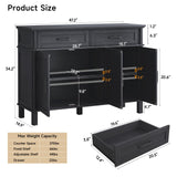 48" Buffet Cabinet with Storage, Farmhouse Sideboard Cabinet w/2 Drawers and 3 Doors, Wood Coffee Bar Cabinet with Adjustable Shelves, Storage Cabinet for Kitchen, Living Room, Entryway, Black ONBRILL