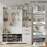 5-in-1 Hall Tree with Storage and Shoe Rack for Entryway,Entryway Bench with Coat Rack and Shoe Cabinet,9 Coat Hooks & 12 Shoe Cubbies,Farmhouse Shoe Storage Cabinet with Drawer for Hallway (White) Gyfimoie