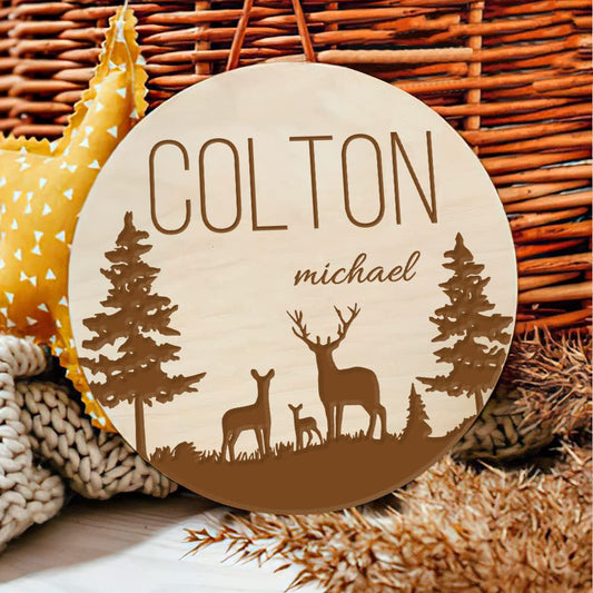 Birth Stat Sign Elk Deer Wooden Engraved Custom Baby Name Sign Girl Nursery Decor Newborn Birth Hospital Photo Prop Personalized Announcement Welcome - WoodArtSupply