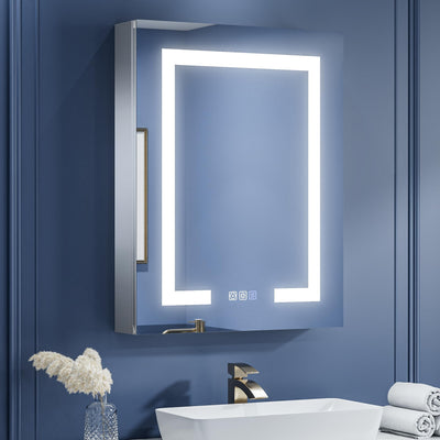 ExBrite LED Lighted Bathroom Medicine Cabinet with Mirror, 24 x 30 Inch, Recessed or Surface Mount, Anti-Fog, Stepless Dimming, Color Temperature Adjustment, 2 Outlets, Storage Shelves, Right Hinge