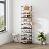 WOKKOW Narrow Tall Shoe Rack Organizer for Closet Entryway 10 Tier Vertical Shoe Storage Shelf Holds 20-25 Pairs with Hooks WOKKOW