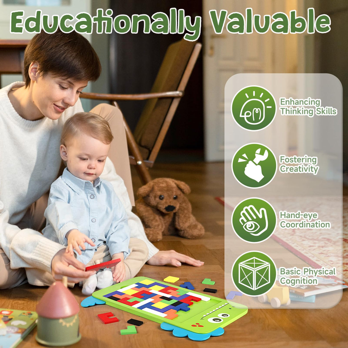 MindPal 40 Pcs Wooden Blocks Puzzles, Jigsaw Puzzles, Dinosaur Wooden Brain Teaser Puzzles IQ Game Toy, Educational Puzzle, Intelligent Tangram 3D Russian Blocks for 3+ Years Old Kids MindPal