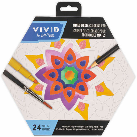 Vivid by Brea Reese: Mixed Media Coloring Pad - Mandala - 24 Shaped Sheets in 8 Pattern Designs, Art Paper Pages for Paints-Markers-Colored Pencils Brea Reese Vivid