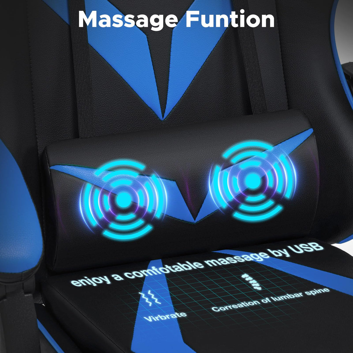 HOFFREE Massage Gaming Chair for Kids Computer Gamer Chair with Footrest and Lumbar Support Reclining PC Game Chair with Headrest for Gaming Room Blue and Black HOFFREE