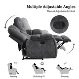 CANMOV Manual Recliner Loveseat, 2 Seat Recliner Sofa Chair with Overstuffed Armrest and Backrest, Soft Fabric Reclining Loveseat Living Room Set with Hidden Cup Holders for Adults Elderly,Grey CANMOV