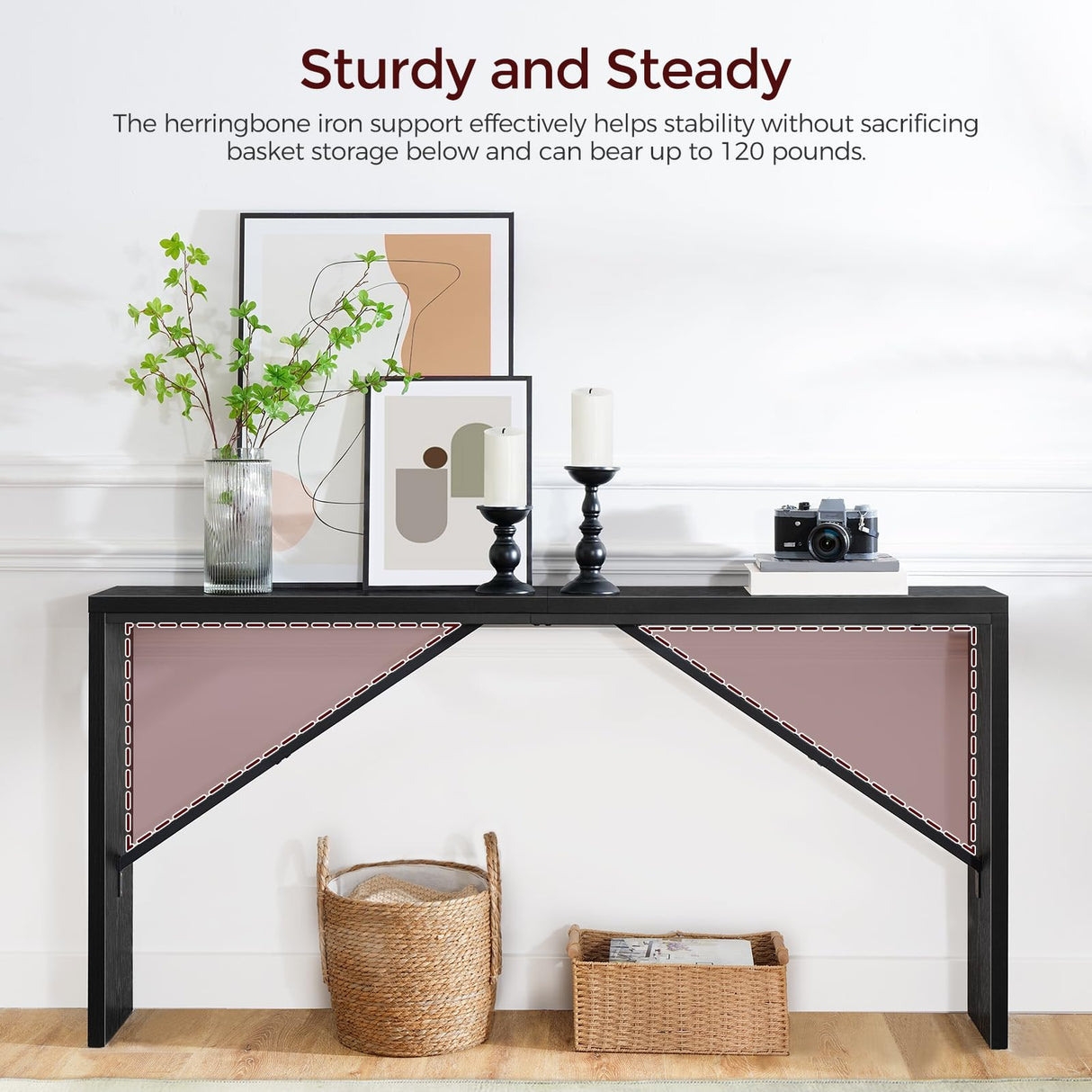 MAHANCRIS Console Table, 62.2" Long Sofa Table Behind Couch, Narrow Entryway Table, Farmhouse Dining Table with Angled Metal Frame, Industrial Console Table for Entryway, Black CTHB15801 MAHANCRIS