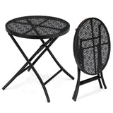 VINGLI Outdoor Folding Side Table with Chic Hollow Pattern and Durable, Rust-Resistant Black-Coated Iron Patio Bistro Table Suitable for Indoor & Outdoor Porch, Deck, Balcony and Pool VINGLI