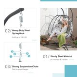 Patiorama 2 Person Double Egg Swing Chair with Stand Indoor Outdoor, Patio Wicker Rattan Hanging Egg Chair w/Cushion, Pillow, Foldable Hammock Chair 550lbs for Bedroom, Balcony, Garden (Light Grey) Patiorama