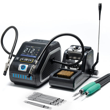 FNIRSI DWS-200 200W Precision Digital Soldering Station Kit, with 3 F210 & 6 F245 Soldering Iron Tips and 2 Helping Hands, Temp Value & Curve Mode, 3 Temperature Storage, Full-Color Display FNIRSI