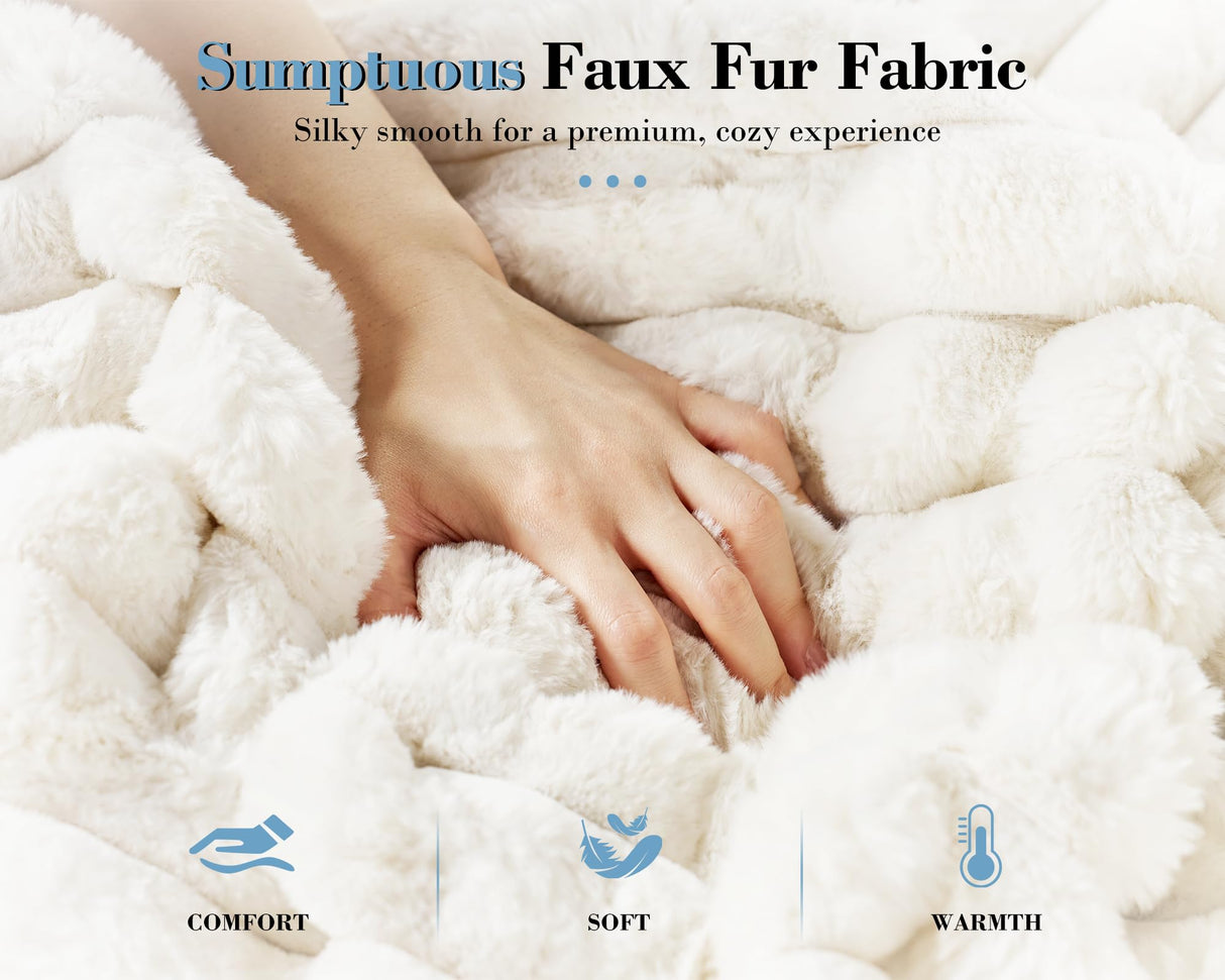 PaPaJet 112 Inch U Shaped Couch, Oversized Couch with Storage, Sectional Sofa with Chaise & 2 USB Ports, Faux Fur White Sofa PaPaJet