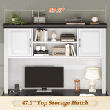 SEDETA Farmhouse Computer Desk with Hutch and 3 Drawers, 47.2" Executive Office Desk with Storage Drawers, Wood Desk with Power Outlet for Home Office, White SEDETA