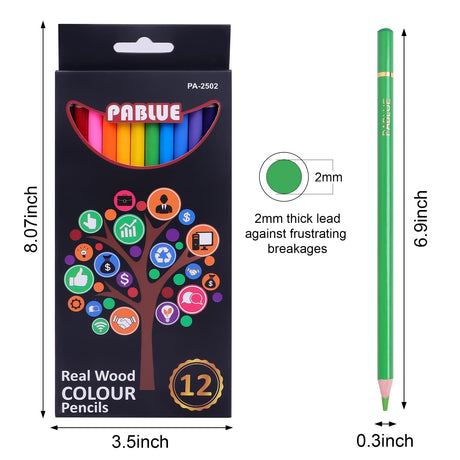 PABLUE Colored Pencils, Premium Soft Core, 12 Professional Colored Pencils for Adults,school and Coloring Book, Artist Drawing Pencils with a Water Color Brush for Blending, Sketching, Shading PABLUE