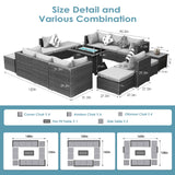 RADIATA PE Wicker Patio Furniture Set Sectional High Back Large Size Sofa Sets with Propane Fire Pit Table 55000 BTU Balcony Rattan Lounge Conversation Sets for Outdoor (15 Pieces,Light Gray) RADIATA