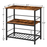 HOOBRO Kitchen Island with Wine Rack, Industrial Kitchen Counter with Hooks and Protective Rails, 3 Tier Kitchen Shelf with Large Workstation, Easy Assembly, Rustic Brown BF02ZD01 HOOBRO