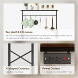 Txecpro kitchen Bakers Rack with Power Outlet, Coffee Bar Table 4 Tiers, Microwave Stand with 6 S-shaped Hooks, Kitchen Storage Shelf Rack for Spices, Pots and Pans，25.6" L x 12" W x 53.5" H Txecpro