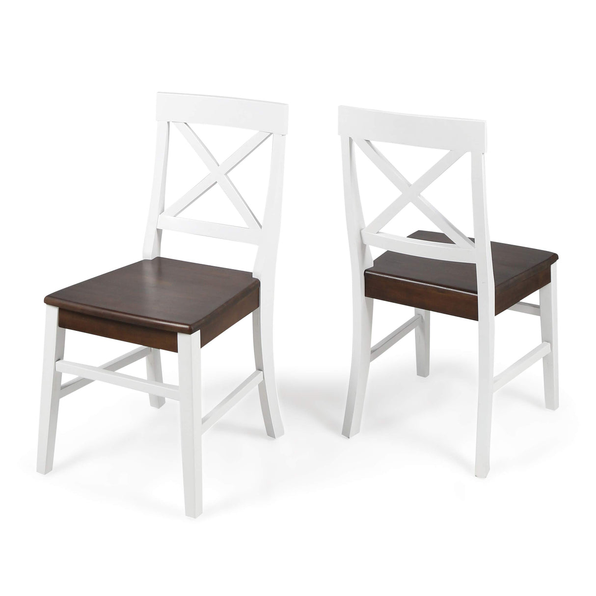 Christopher Knight Home Roshan Farmhouse Acacia Wood Dining Chairs, White / Walnut 21D x 17.75W x 35.5H Inch GDFStudio
