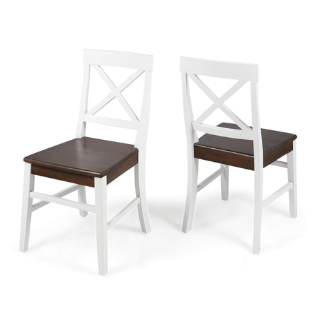 Christopher Knight Home Roshan Farmhouse Acacia Wood Dining Chairs, White / Walnut 21D x 17.75W x 35.5H Inch GDFStudio