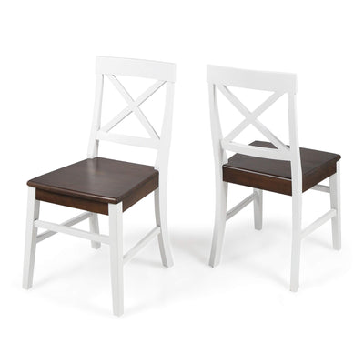 Christopher Knight Home Roshan Farmhouse Acacia Wood Dining Chairs, White / Walnut 21D x 17.75W x 35.5H Inch
