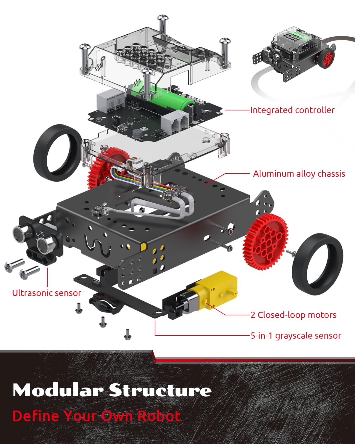 WhalesBot Rocky Coding & Remote Control Robot Kit for Kids 8-16, Modular/Scratch/Python/C Programming, Educational Engineering Science Toy Set with Multiple Sensors and Smart Controller WhalesBot